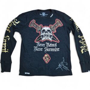Mens Rebel Spirit Grunge Y2k Studded Skull Long Sleeve Shirt Sz XL Thermal Biker